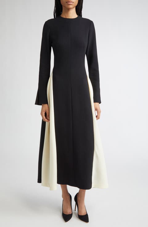 Long Sleeve Stretch Twill A-Line Dress