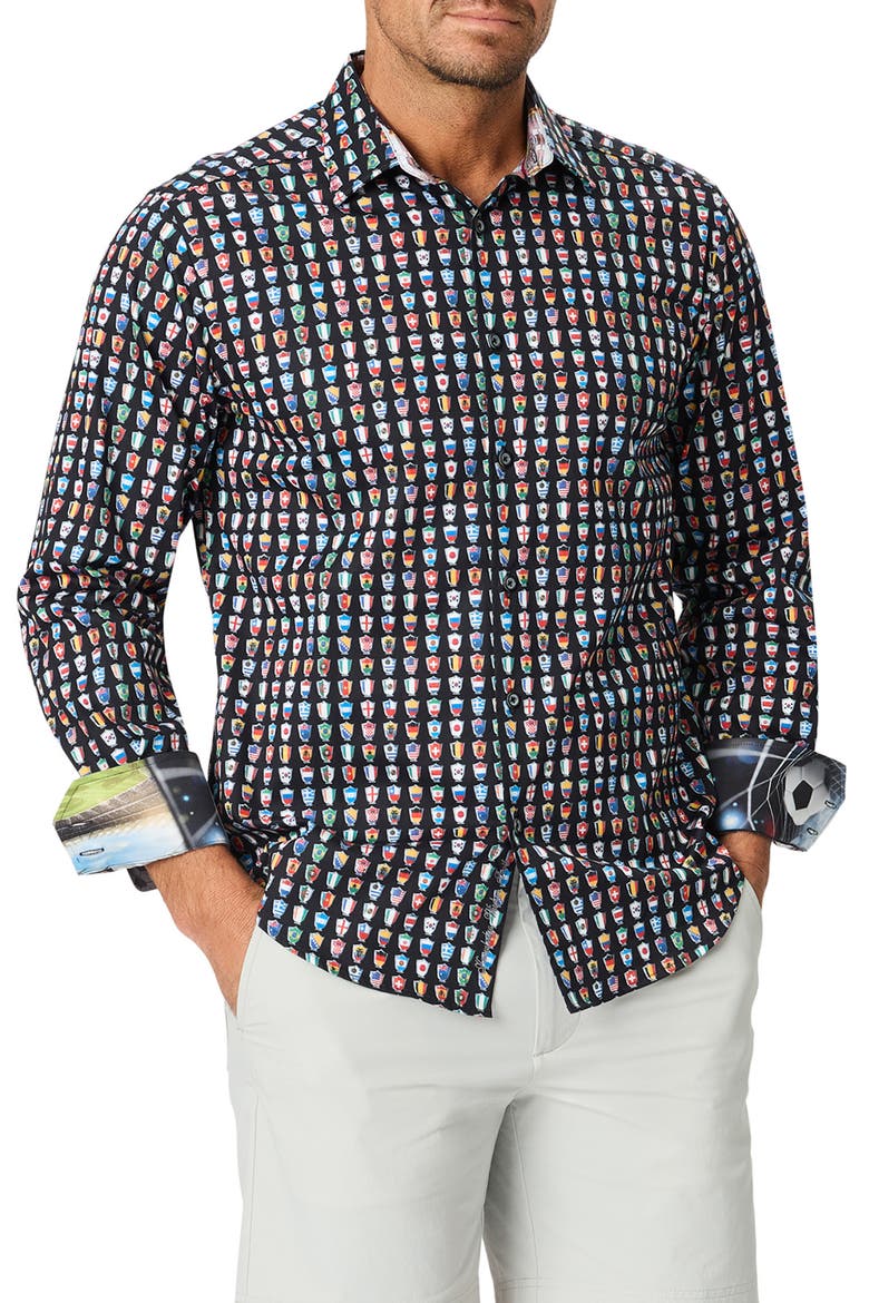 For the Win Stretch Cotton Button-Up Shirt, Main, color, BLACK