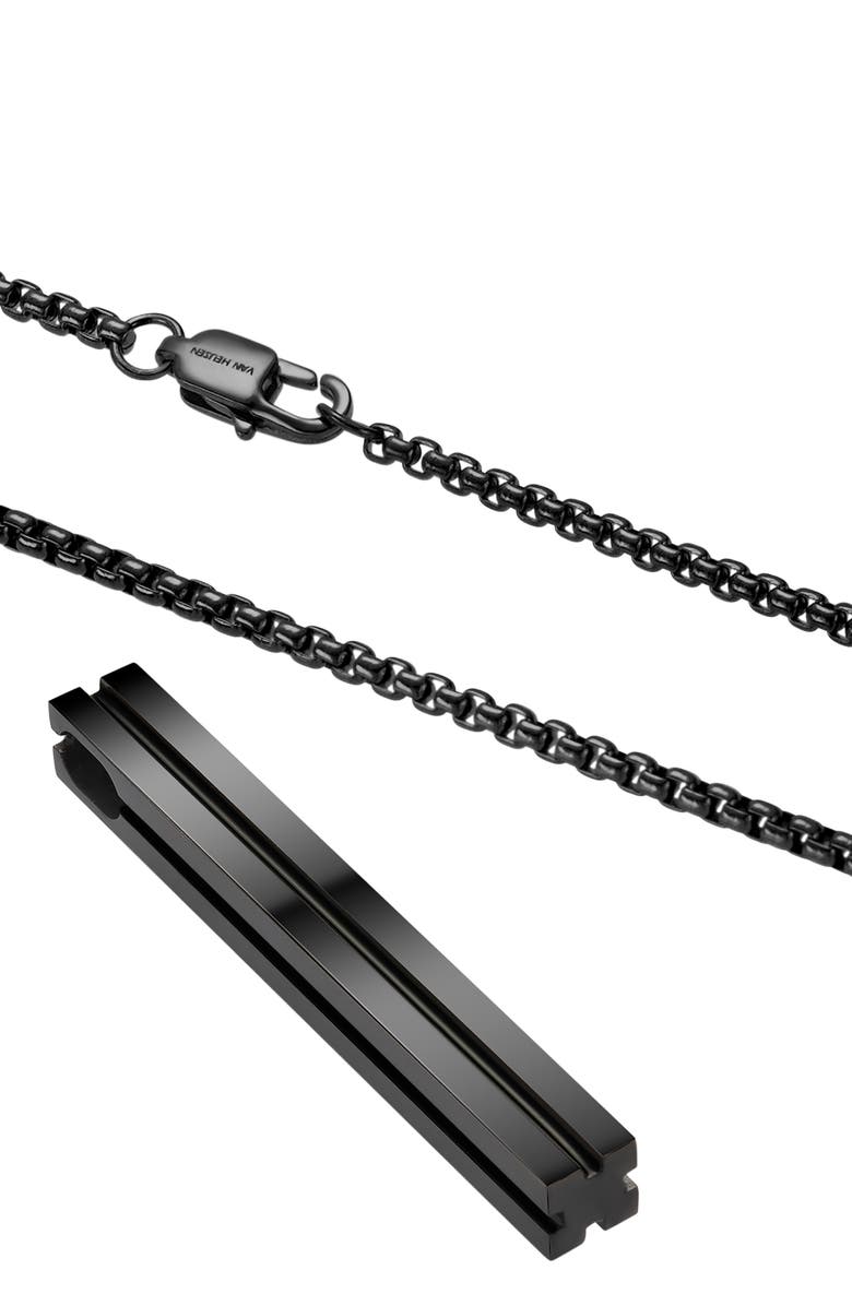 VAN HEUSEN Men's Rectangular Bar Pendant Necklace, Alternate, color, Black