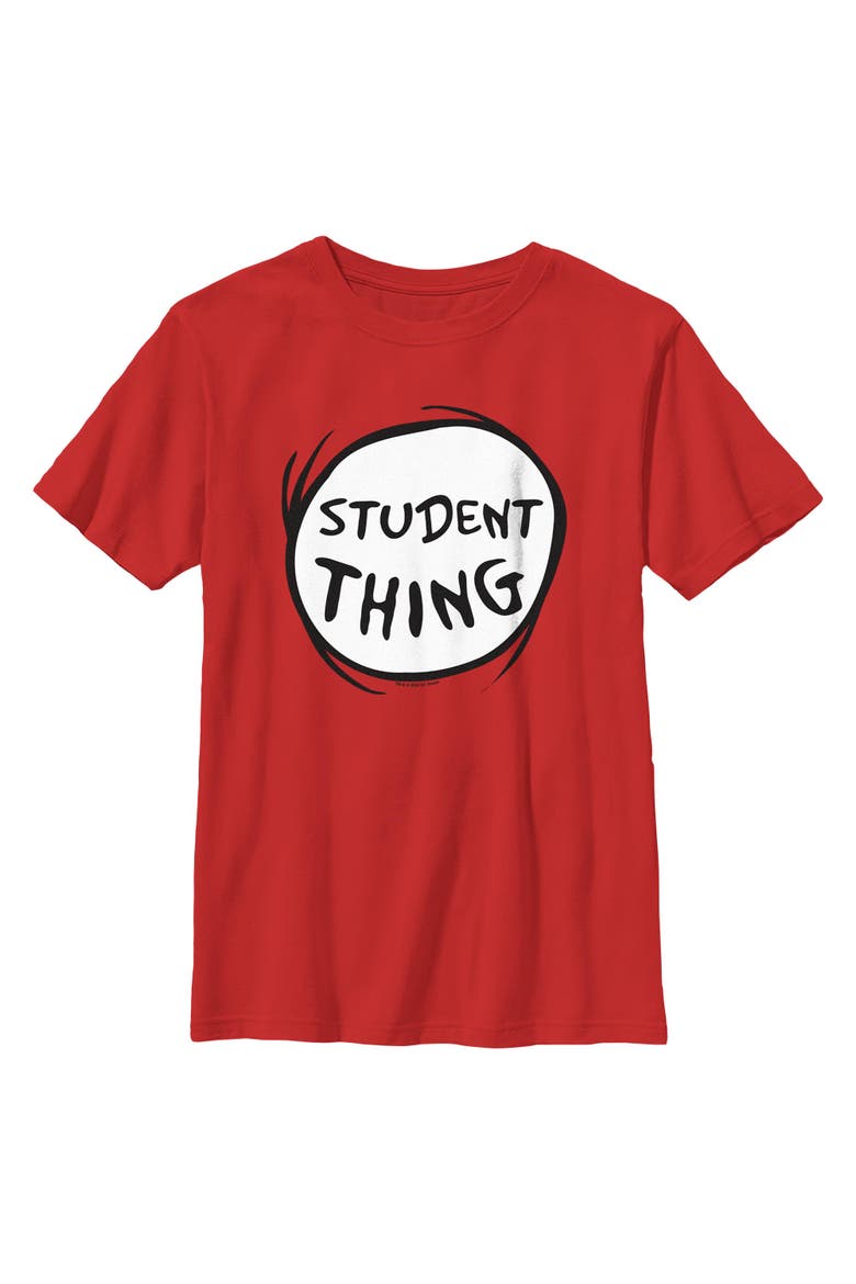Boy's Dr. Seuss Student Thing Badge  Graphic T-Shirt, Main, color, Red