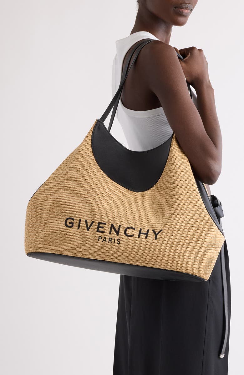 Givenchy Medium Facet Straw & Leather Tote, Alternate, color, Natural
