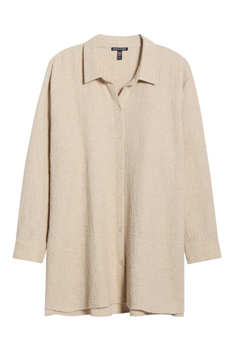Long Crinkle Button-Up Top, Alternate, color, DOVE