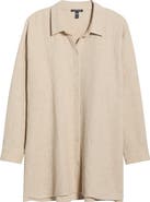 Eileen Fisher Long Crinkle Button-Up Top