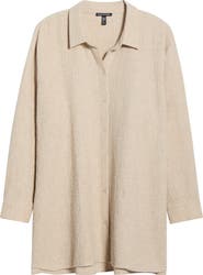 Eileen Fisher Long Crinkle Button-Up Top
