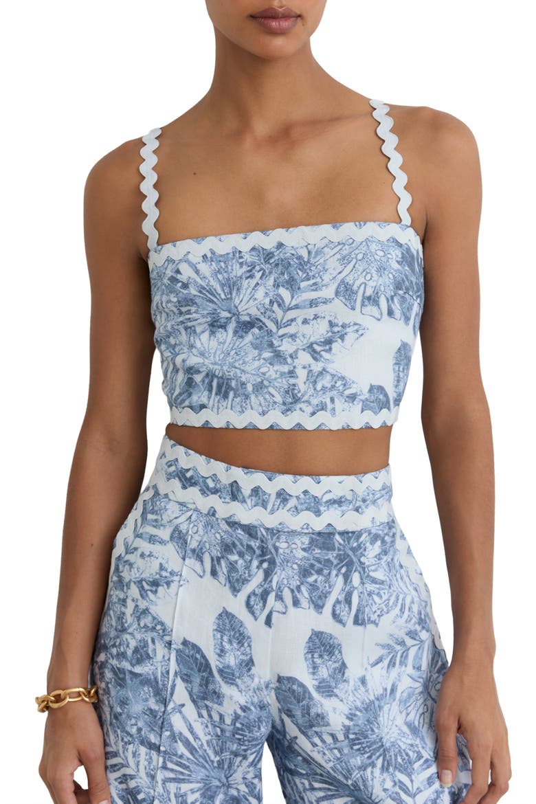Mila Ricrac Trim Linen Crop Tank, Main, color, BLUE