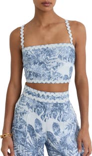Reiss Mila Ricrac Trim Linen Crop Tank
