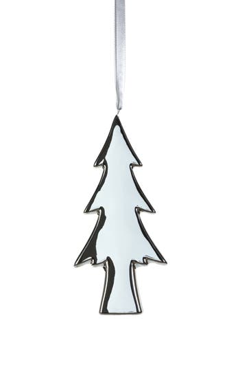 Zodax Set Of 8 Flat Tree Ceramic Ornaments In Silver