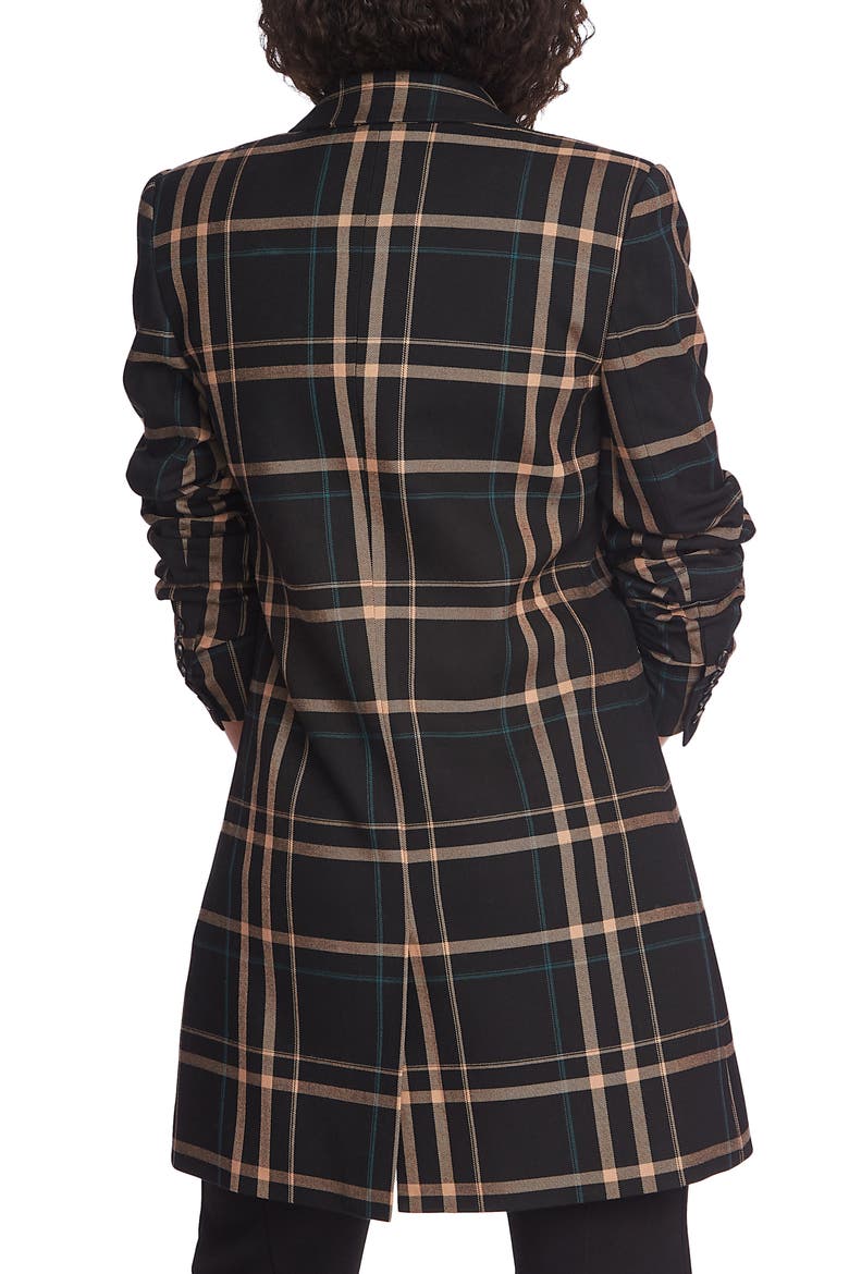 Dynamite Plaid Ruched Sleeve Blazer, Alternate, color, RICH BLACK