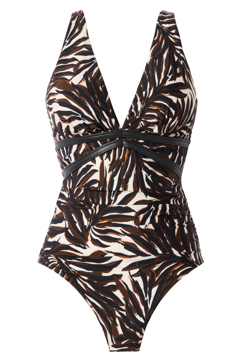 Ventana Evangeline Plunge Neck One-Piece Swimsuit, Alternate, color, BROWN MULTI