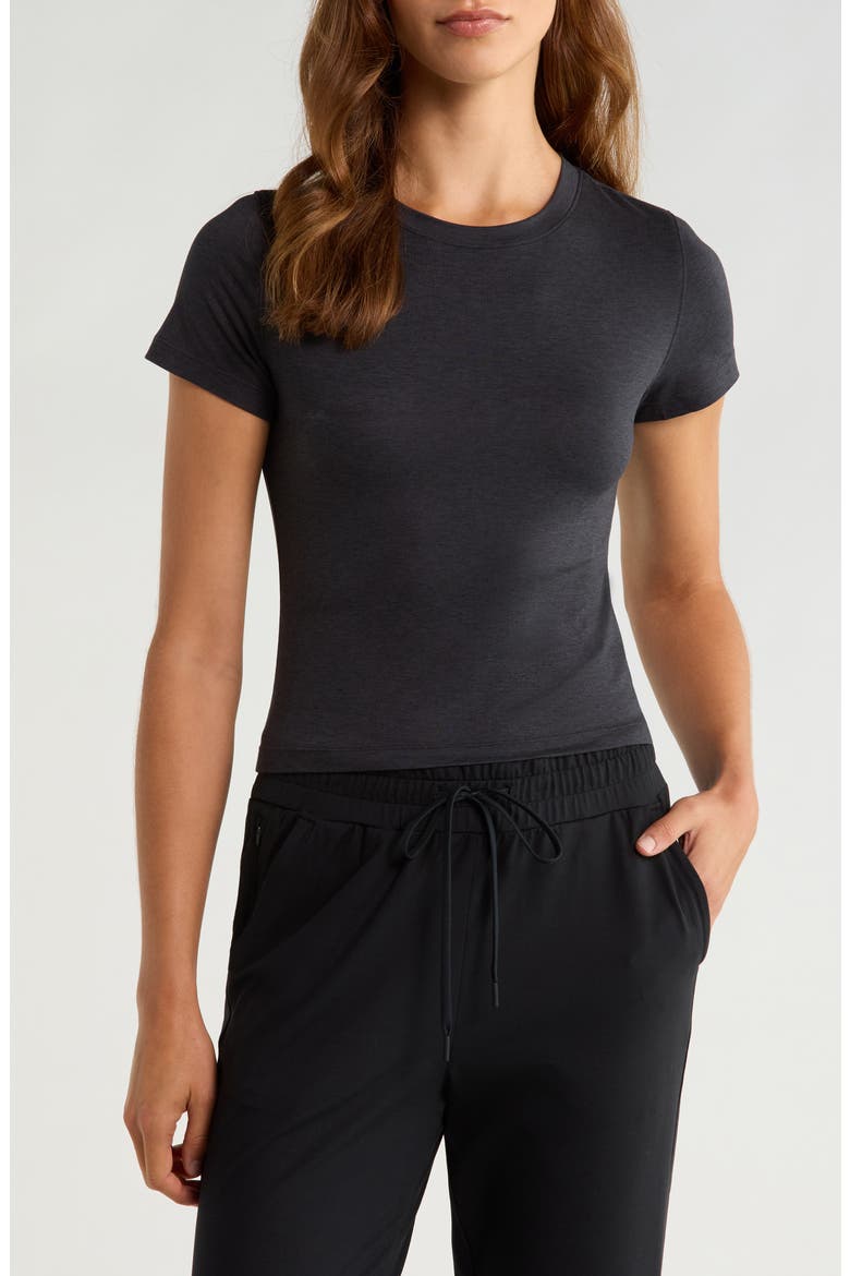 Skyloft Light Performance T-Shirt, Main, color, HEATHER BLACK