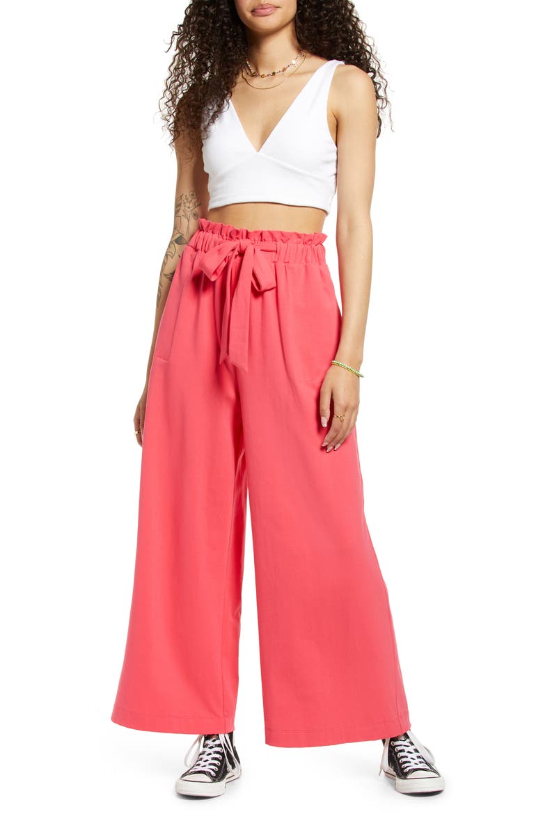 Paperbag Waist Wide Leg Pants, Alternate, color, DK CORAL