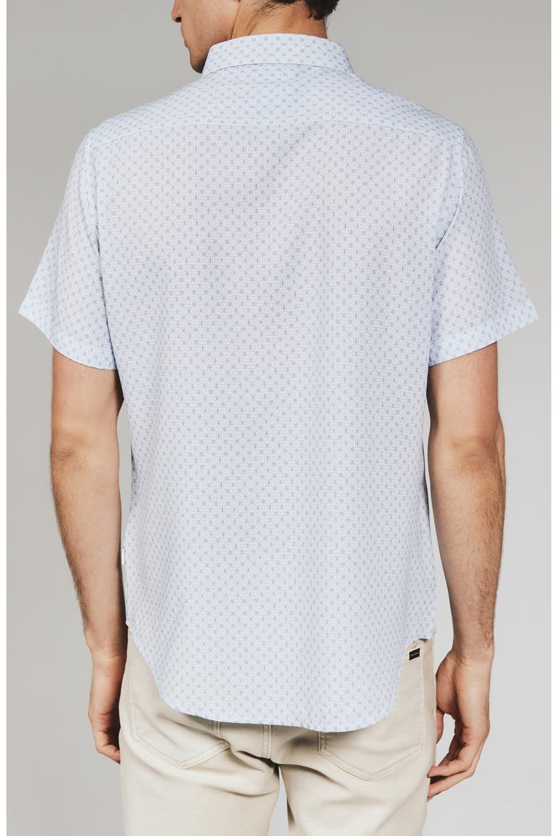 Callisto Geo Print Textured Short Sleeve Stretch Button-Up Shirt, Alternate, color, STONE BLUE