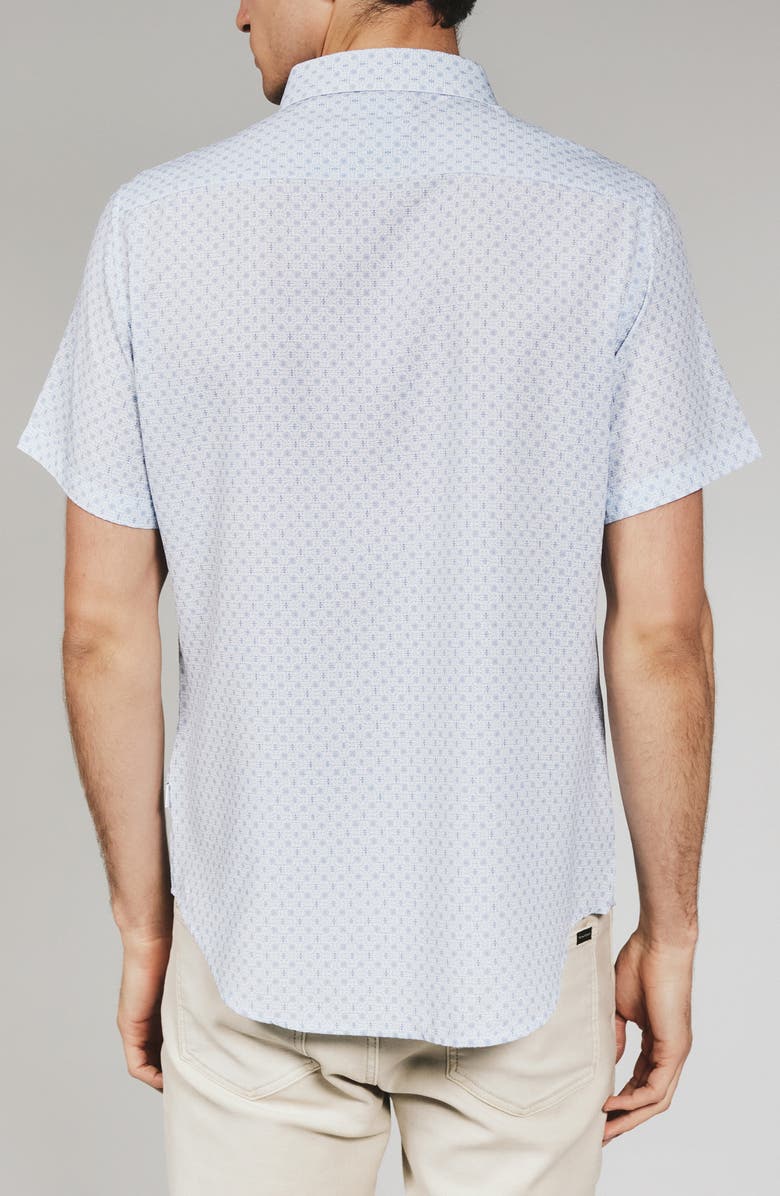 7 Diamonds Callisto Geo Print Textured Short Sleeve Stretch Button-Up Shirt, Alternate, color, Stone Blue