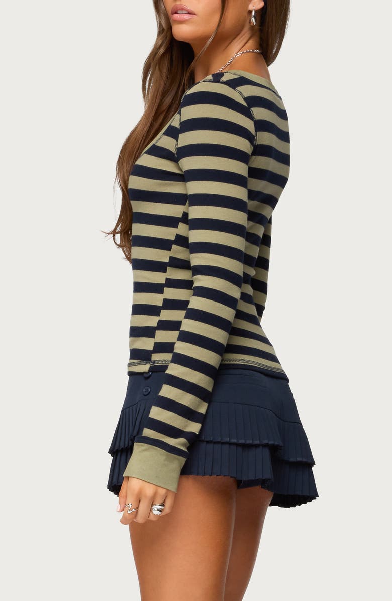 EDIKTED Rainey Stripe Scoop Neck Long Sleeve Knit Top, Alternate, color, Olive