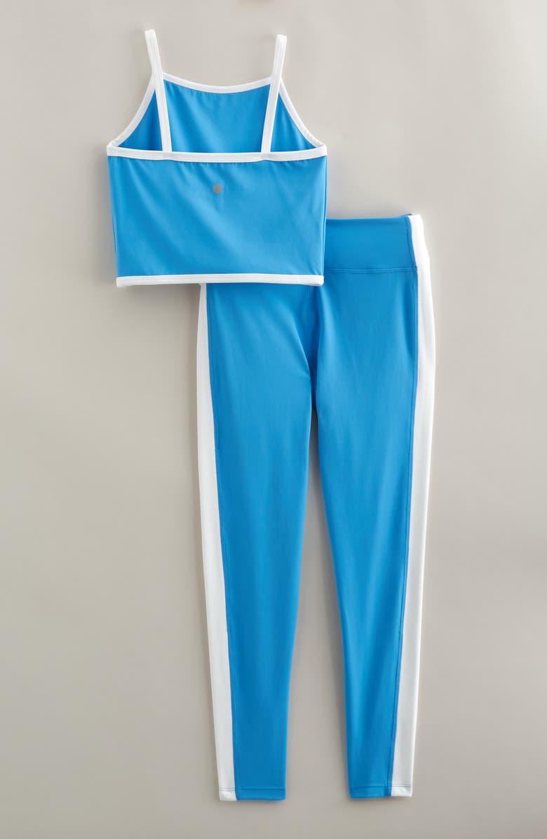 Zella Girl Kids' Earn Your Stripes Crop Tank & Leggings Set, Alternate, color, Blue Maya