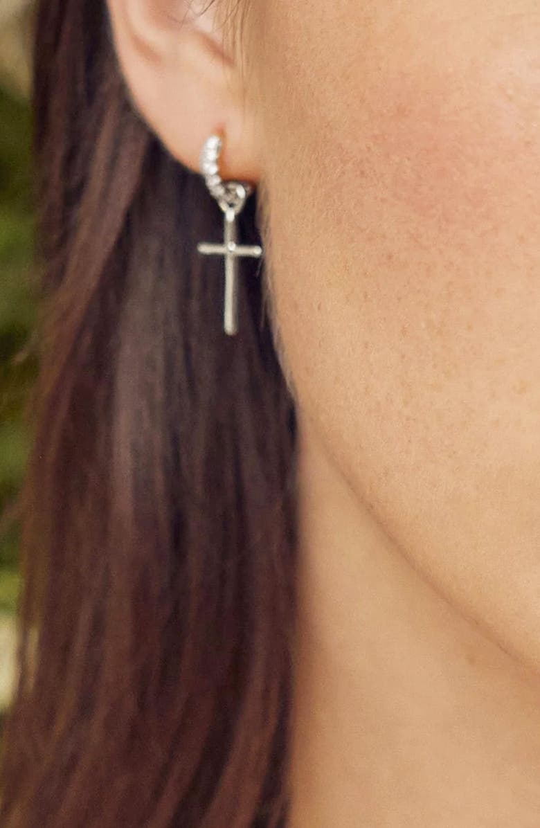 Bearfruit Jewelry Sterling Silver 18k Gold Plated Ariel Cross Earrings Holiday Gift Idea, Alternate, color, Silver