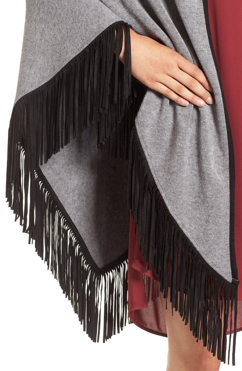 La Fiorentina Faux Suede Fringe Cape, Alternate, color, 