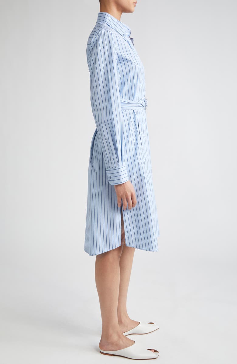 Akris punto Stripe Long Sleeve Cotton Poplin Shirtdress, Alternate, color, Sky-Medium Blue
