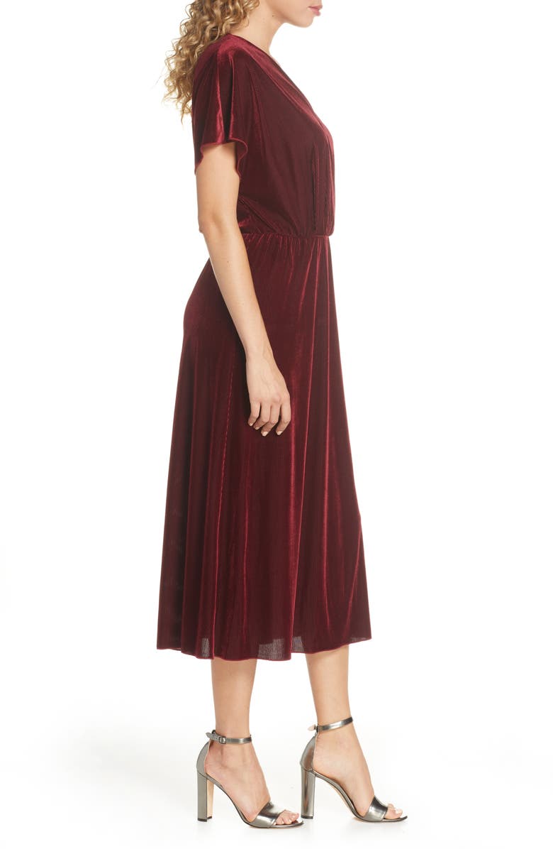 Charles Henry Texture Stripe Stretch Velvet Midi Dress, Alternate, color, 
