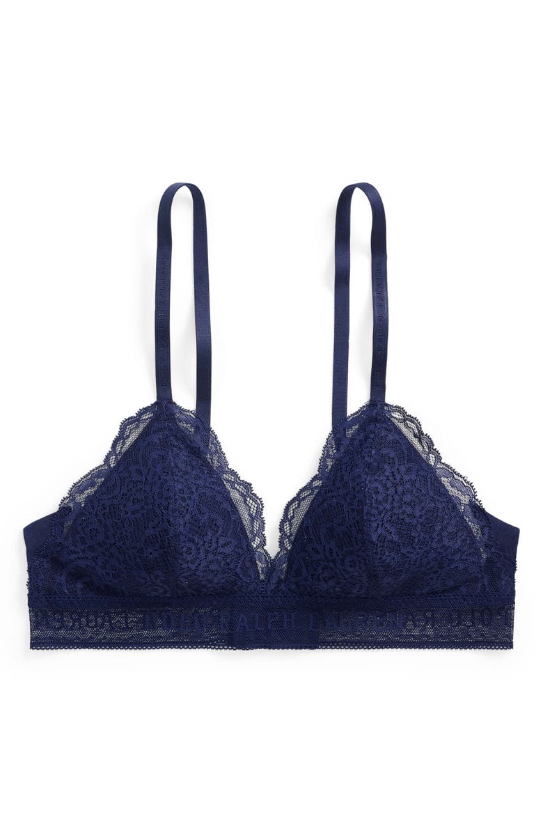Polo Ralph Lauren Lace 
Stretch Cotton Rib Triangle Bralette, Alternate, color, Navy