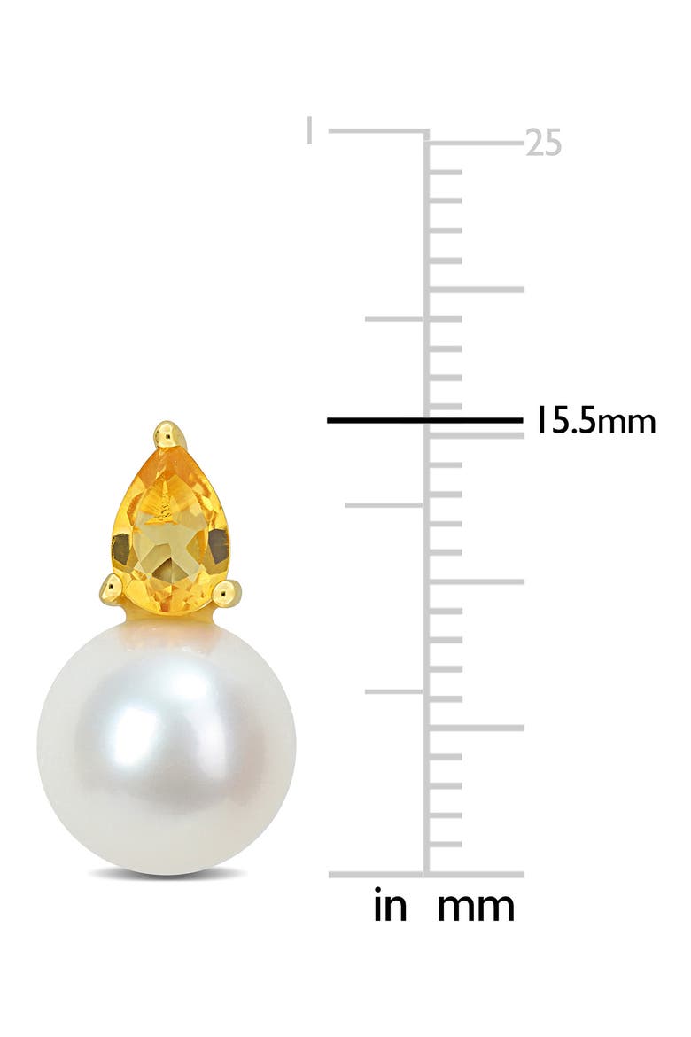 Pear Cut Citrine & 8.5–9mm Cultured Pearl Stud Earrings, Alternate, color, YELLOW