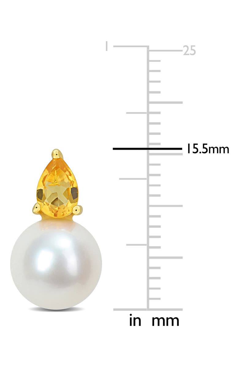 DELMAR Pear Cut Citrine & 8.5–9mm Cultured Pearl Stud Earrings, Alternate, color, Yellow
