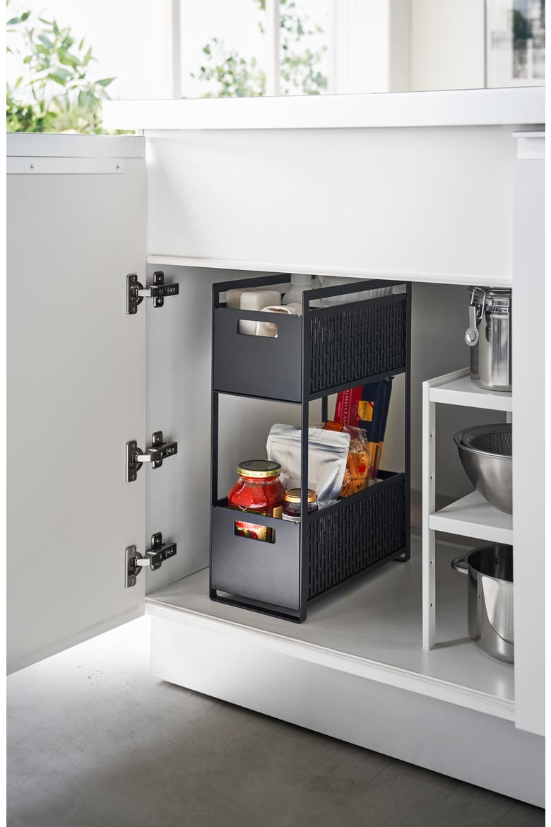 Two-Tier Cabinet Storage Basket, Alternate, color, BLACK