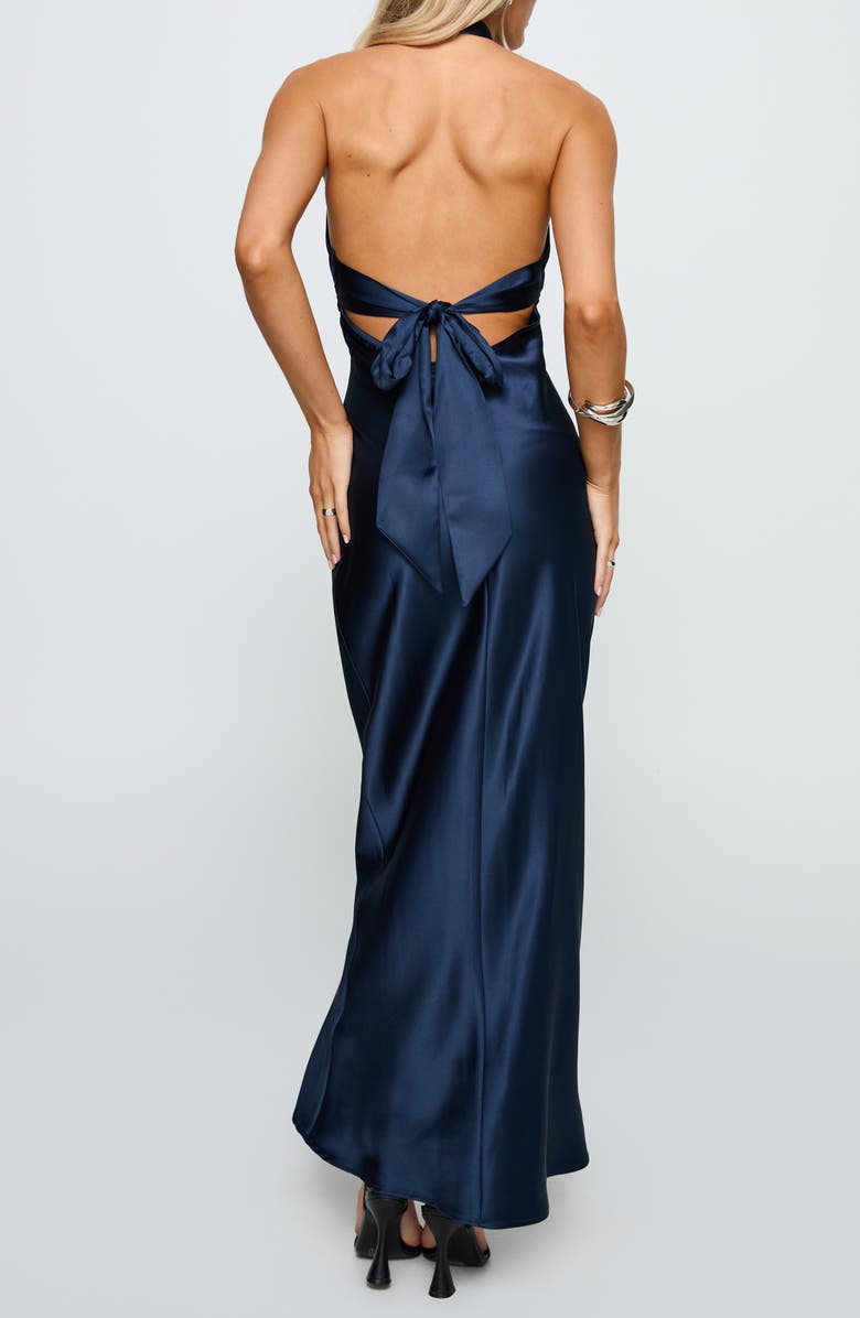 Princess Polly Rosaminta Halter Neck Satin Gown, Alternate, color, Dark Blue
