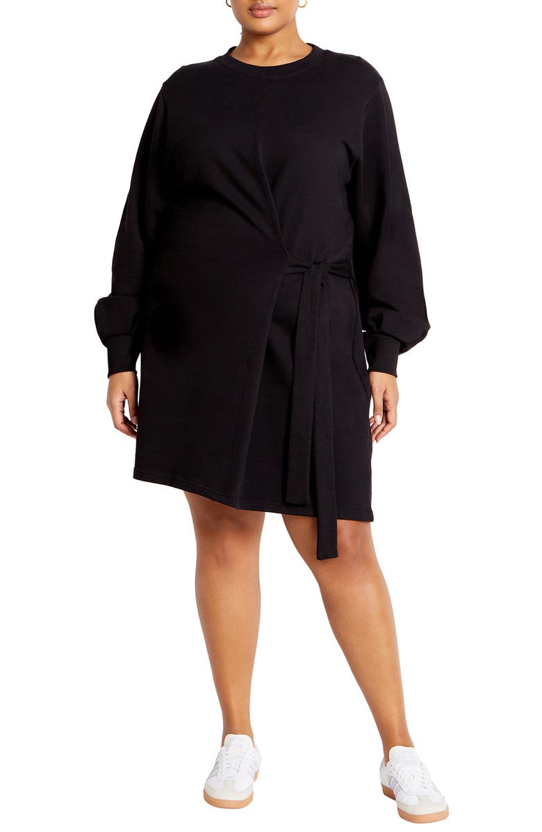 City Chic Arla Long Sleeve Faux Wrap Sweatshirt Dress, Main, color, 