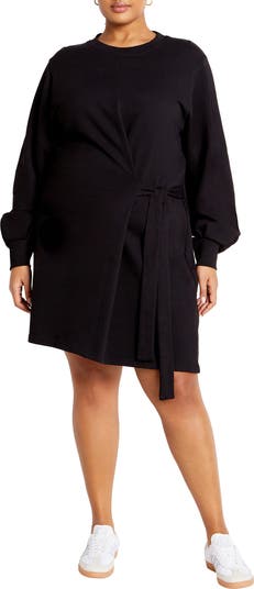 City Chic Arla Long Sleeve Faux Wrap Sweatshirt Dress | Nordstrom