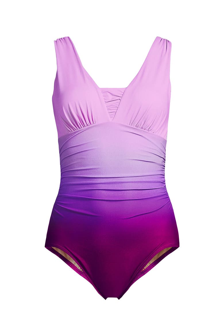 D-Cup New SlenderSuit Grecian Adjustable Low Leg One Piece, Alternate, color, Crimson Rose/Purple Ombre