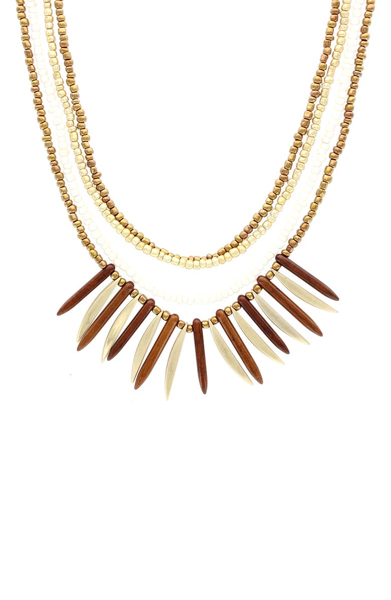 OLIVIA WELLES Janet Beaded Bib Layered Necklace, Main, color, Gold / Brown