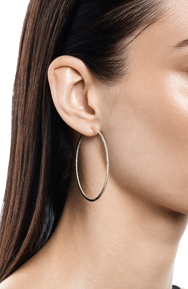 LANA 14K Gold Diamond Skinny Inside Out Hoop Earrings, Alternate, color, Yellow Gold