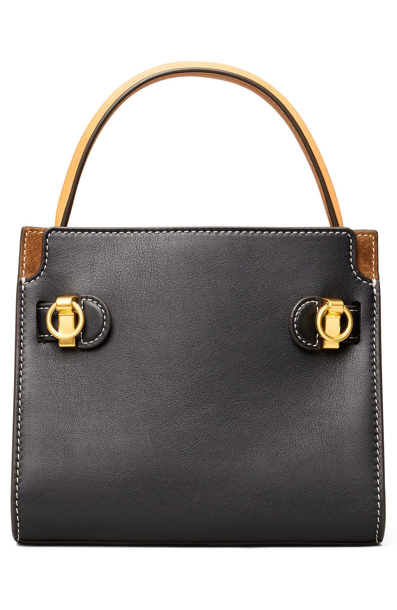 Tory Burch Lee Radziwill Petite Leather Double Bag, Alternate, color, Black