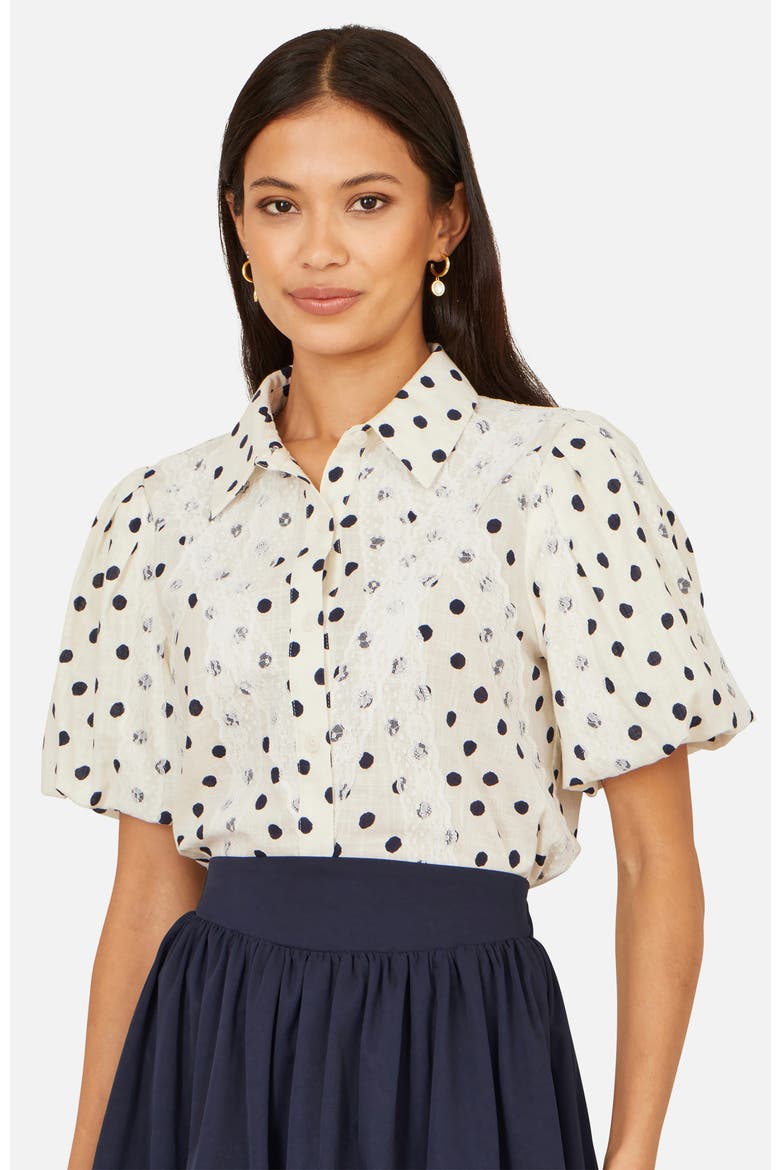Polka Dot Lace Boxy Shirt, Main, color, White