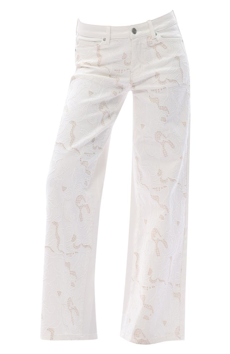 Bayeas Lace Inset Embroidered Wide Leg Jeans, Alternate, color, White