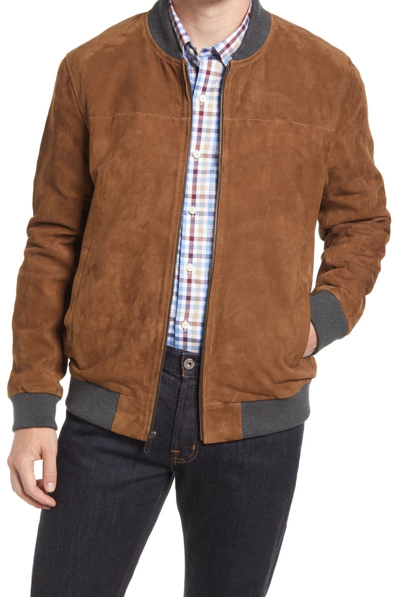 Suede Bomber Jacket, Main, color, BROWN SORREL