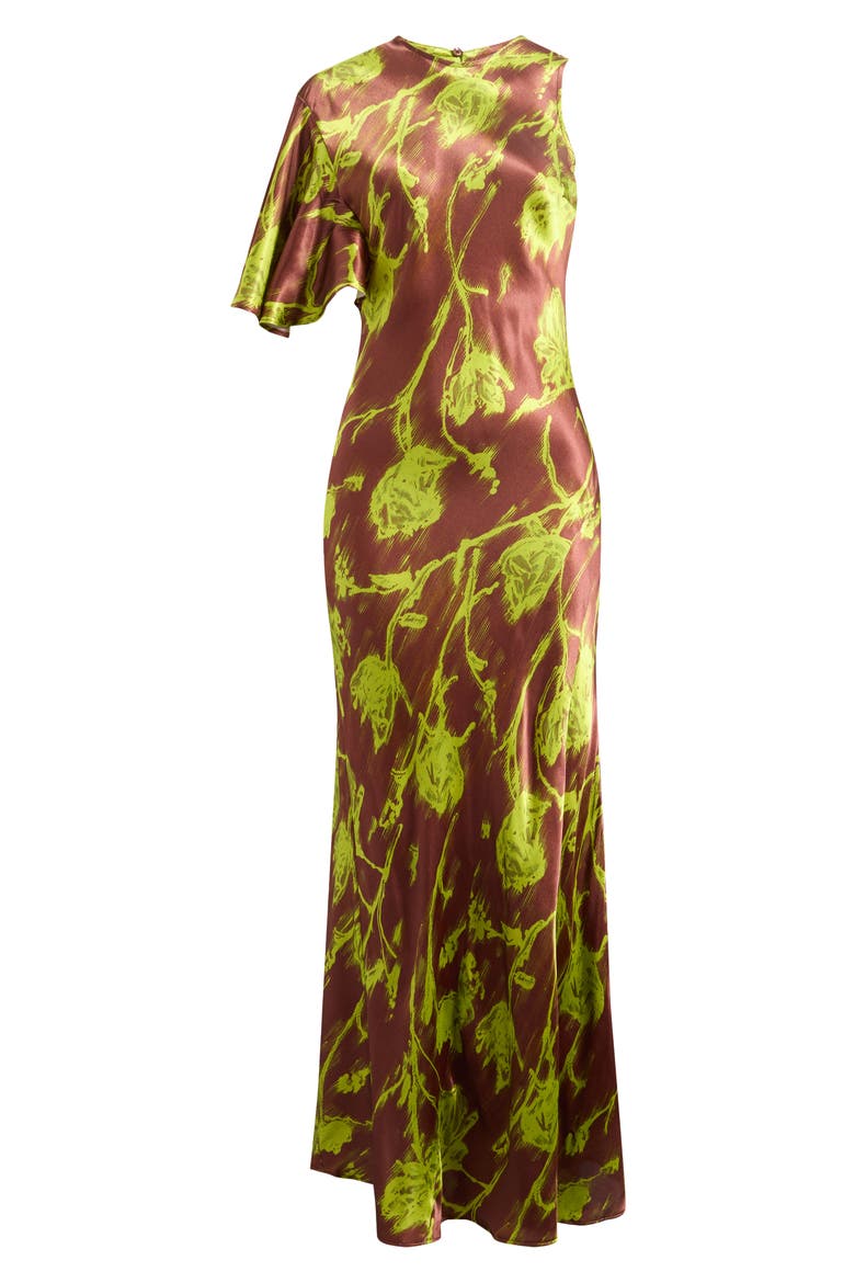 Asymmetric Bias Cut Satin Maxi Dress, Alternate, color, RUST MULTI