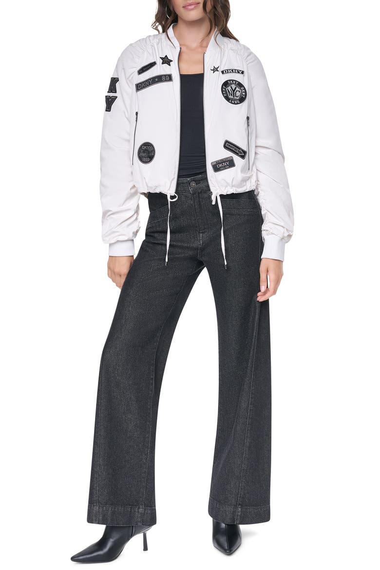 Ruched Pins & Patches Bomber Jacket, Alternate, color, IVORY