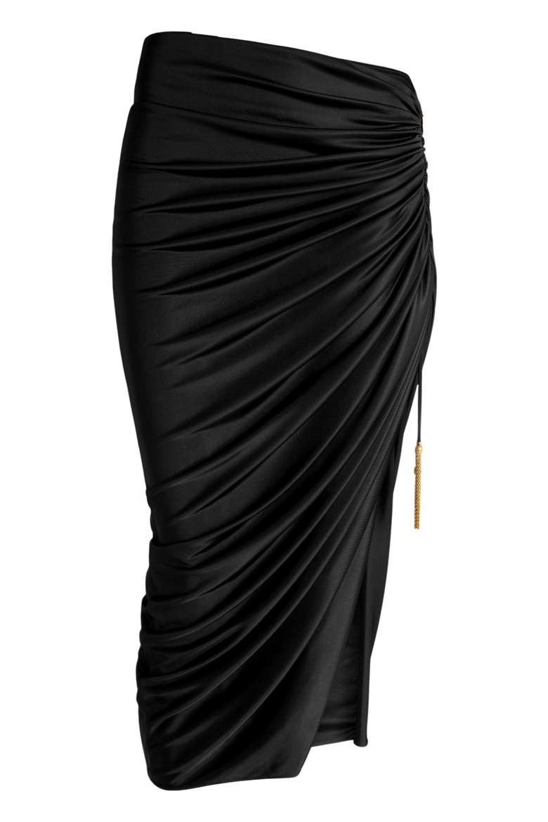 Flowing Jersey Midi Skirt with Slit, Alternate, color, black