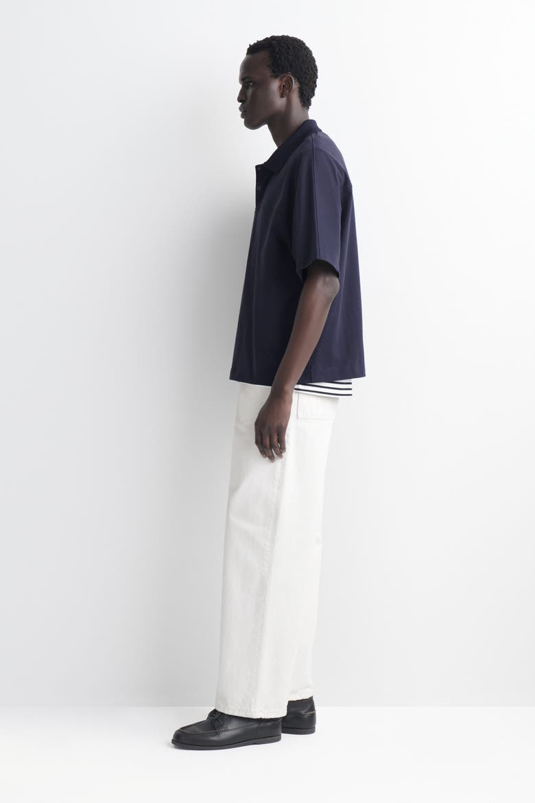 Snap-button Cotton Polo Shirt, Alternate, color, NAVY