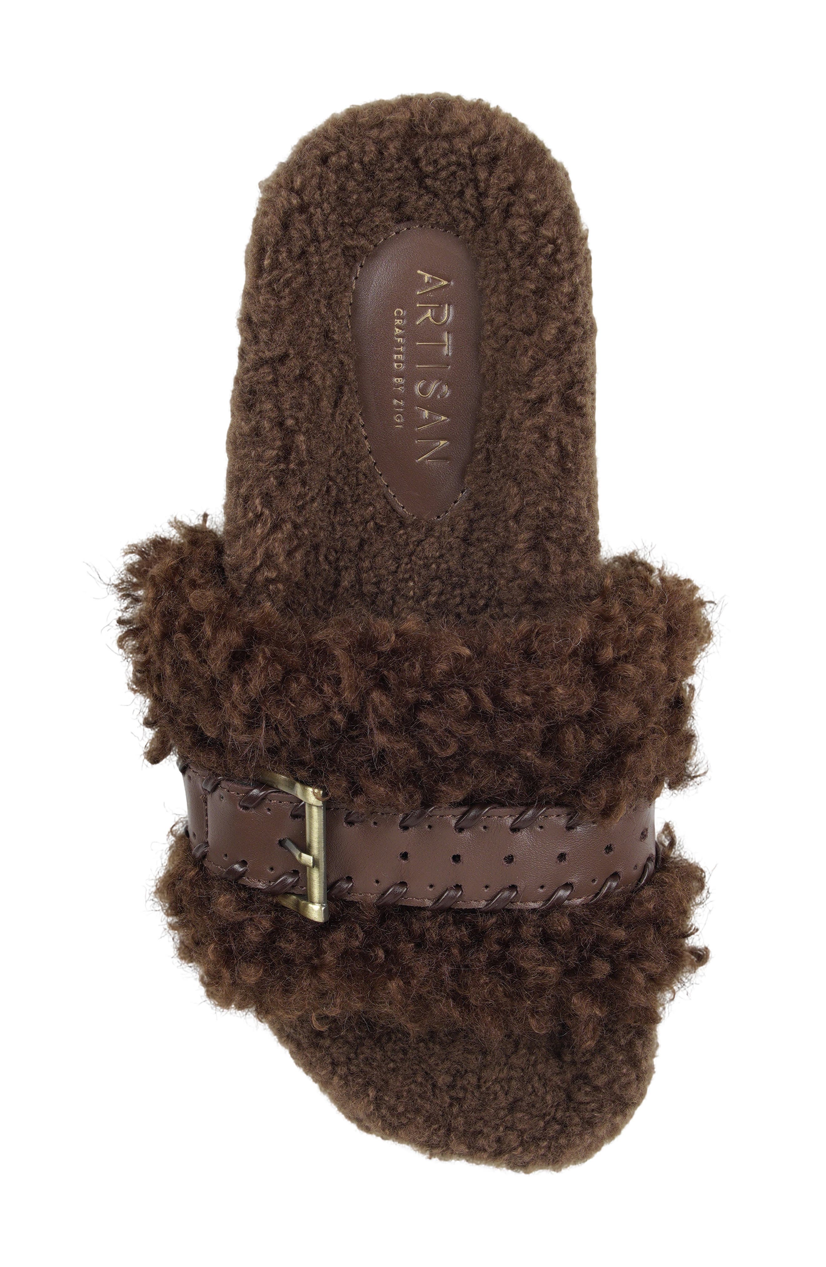 Everett Faux Fur Slide Sandal, Alternate, color, BROWN FAUX