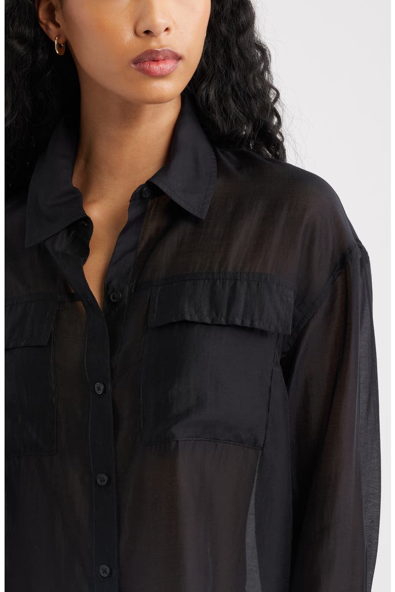 Oversize Organza Button-Up Shirt, Alternate, color, BLACK
