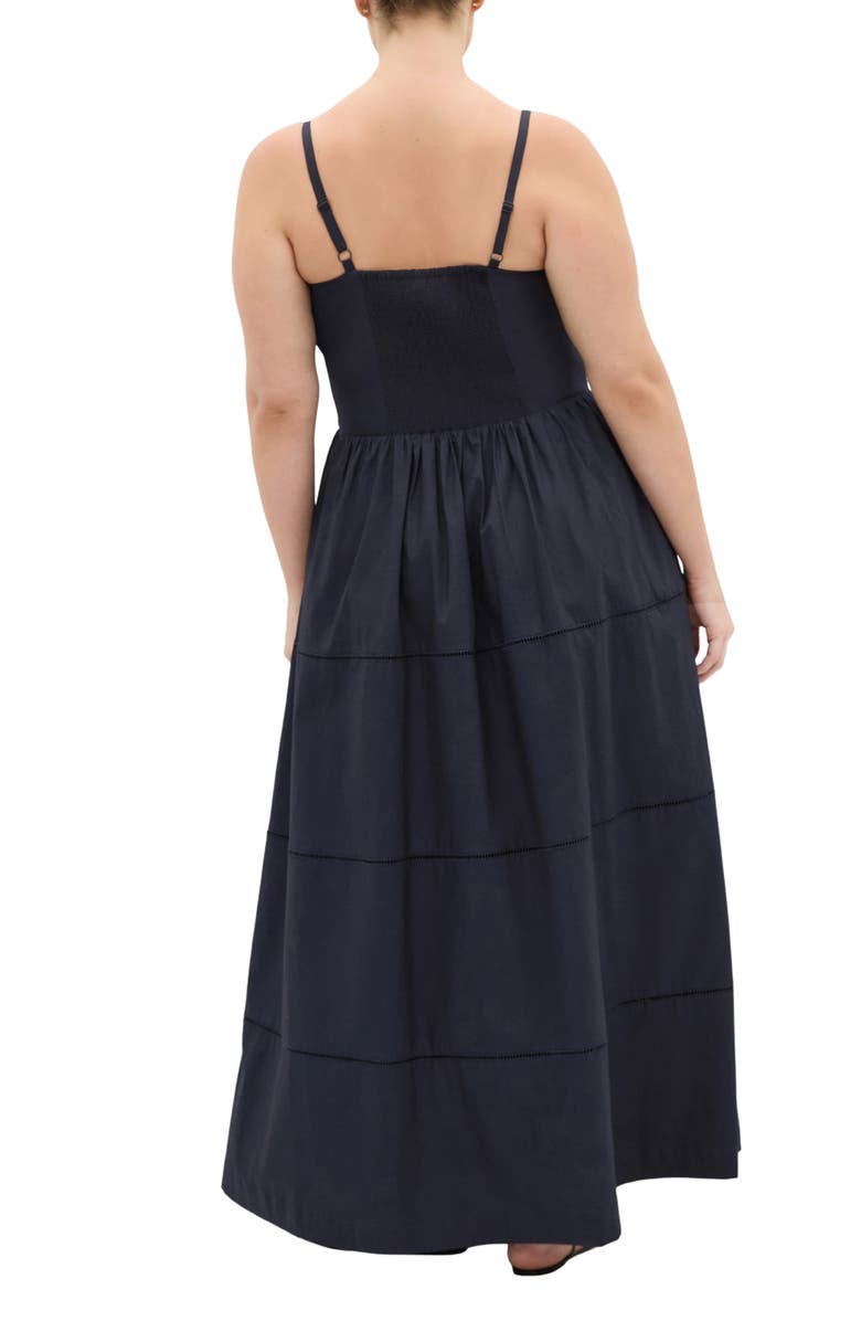 City Chic Vani Corset Bodice Cotton Maxi Dress, Alternate, color, Navy