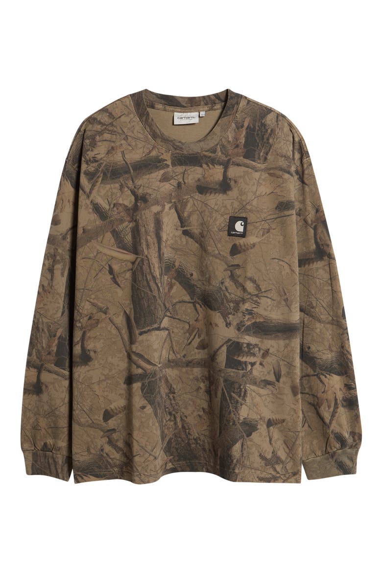 Feather Tree Oversize Long Sleeve Organic Cotton T-Shirt, Main, color, CAMO FEATHER TREE, K