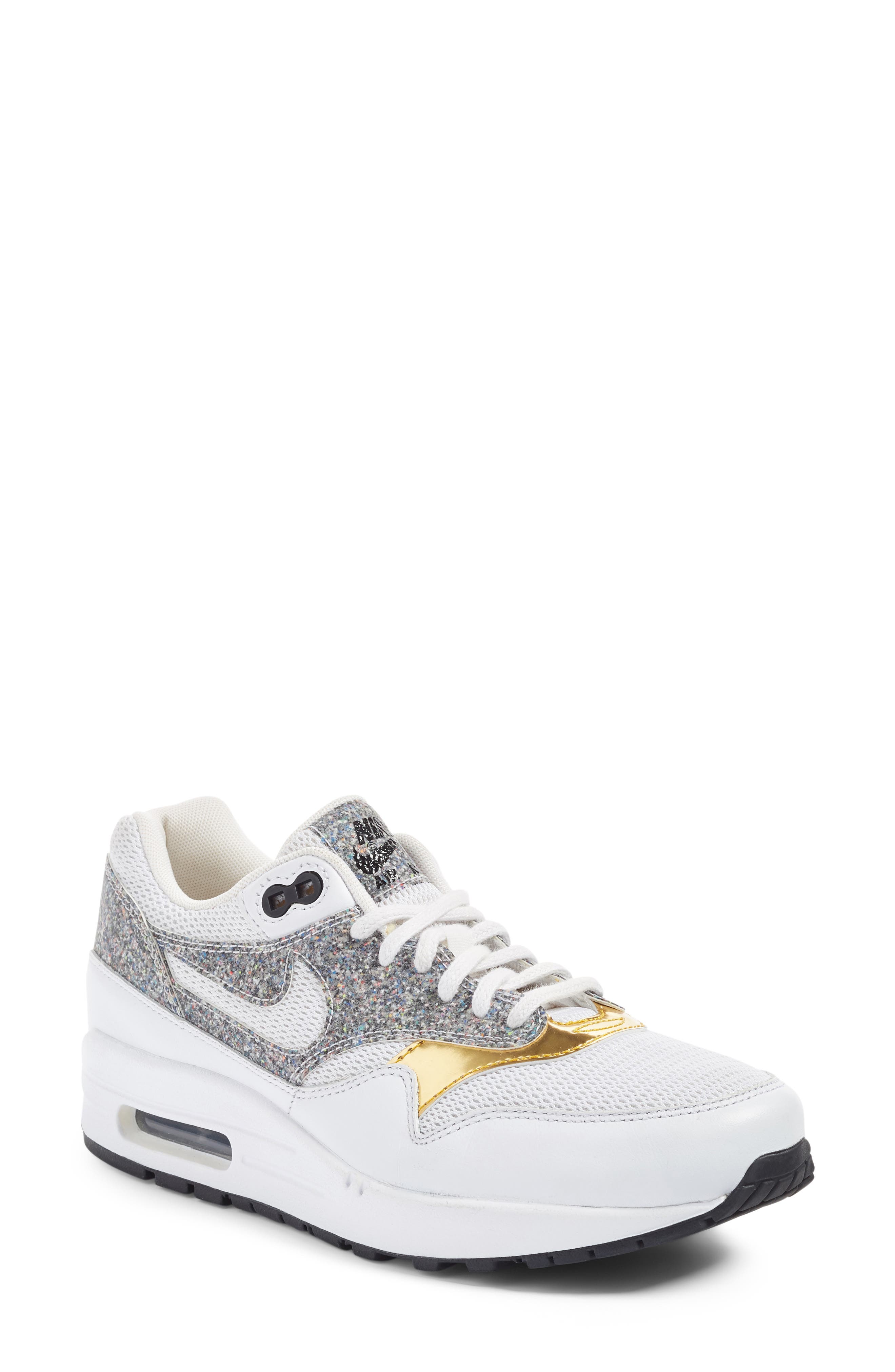 Air Max 1 SE Sneaker, Main, color, WHITE/ WHITE/ BLACK