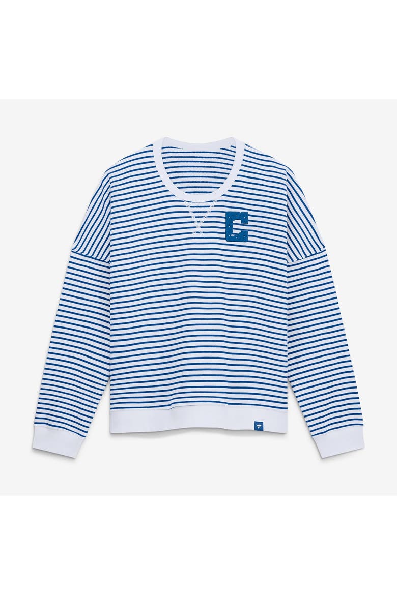 Women's Fanatics White/Royal Indianapolis Colts Striped Oversized French Terry Sweatshirt, Main, color, White