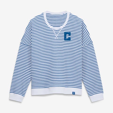 Women's Fanatics White/Royal Indianapolis Colts Striped Oversized French Terry Sweatshirt