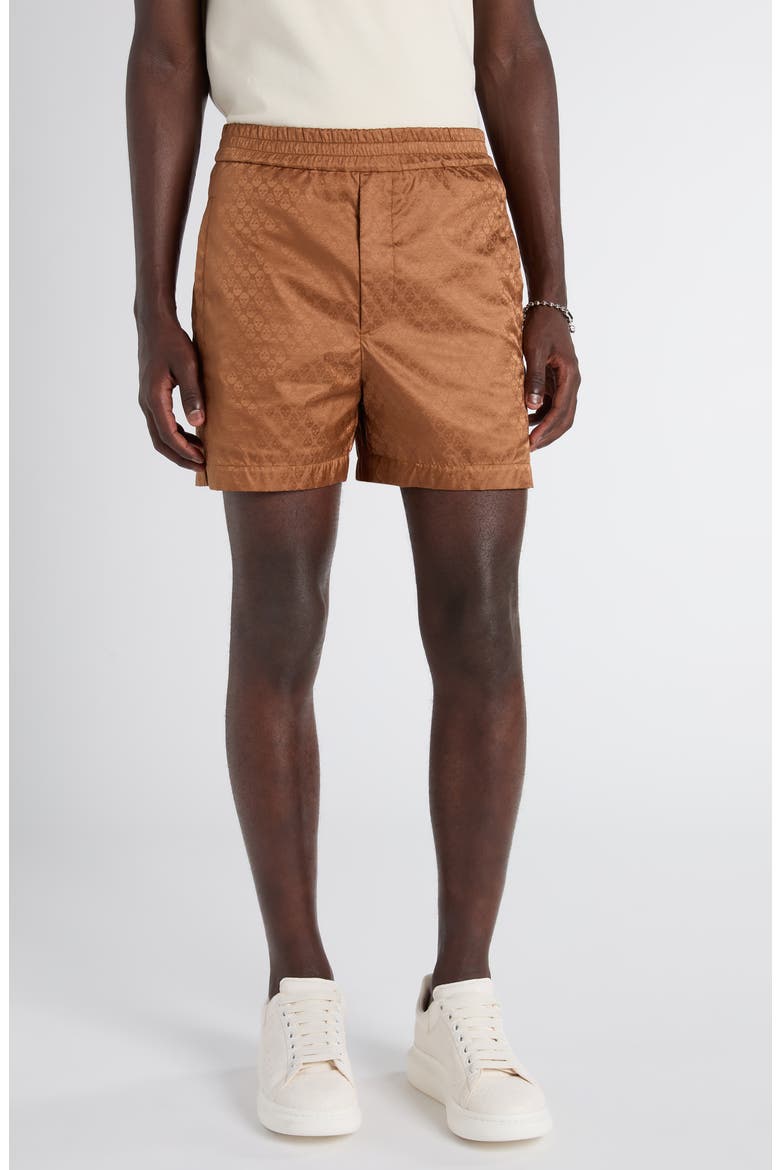Skull Jacquard Satin Shorts, Main, color, CAMEL