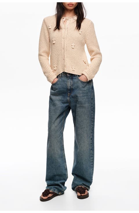 Cotton Cardigan With Flat Bobbles